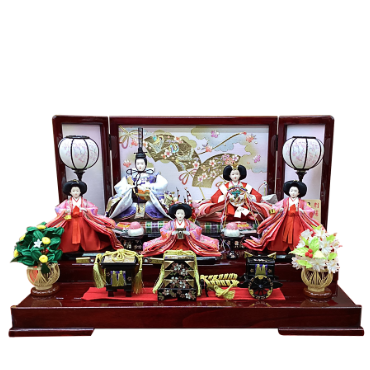 久月　桜模様収納二段五人飾り