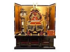 平安道翠作12号朱赤に白糸縅官邸大鎧 北村隆氏直筆竹林本金屏風　清水高床台飾り